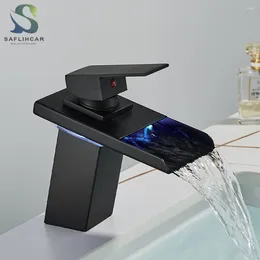 Bathroom Sink Faucets Black Smart LED Basin Faucet 3 Colour Changes And Cold Water Mixer Taps Chrome Hydroelectric Power