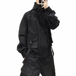 functial Retro Hooded Overalls Jacket Men's Spring Autumn Loose Oversize Couple Cargo Jacket Japanese Windbreaker Techwear x1Lc#