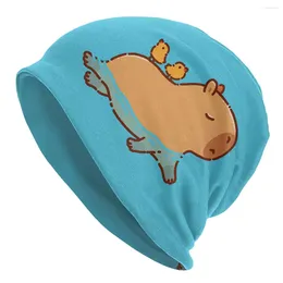 Berets Capybara Swimming With Two Birds On His Back Men Women Thin Beanies Outdoor Ski Cap Skullies Bonnet Hat