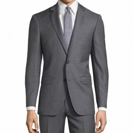 grey Men Suit Two-piecesJacket+Pants Set Slim Fitting Elegant Fi High-quality Male Formal Clothing l9lX#
