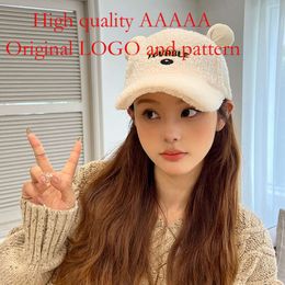 Cute Teddy Bear Ear Duckbill Cap, Internet Celebrity Girl, Autumn and Winter Lamb, Plush Insulation, Versatile Student Big Head Baseball Cap