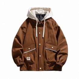 new Men's Large Size Loose Jacket Lg-Sleeved High-Quality Hooded Coat Single-Breasted Solid Colour Casual Baseball Jacket J0u3#