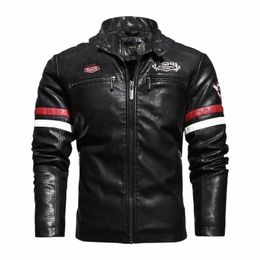 motorcycle Racing Leather Jacket for Men, Embroidered Colour Matching Jacket, Punk Rock Jacket, Autumn and Winter I04U#