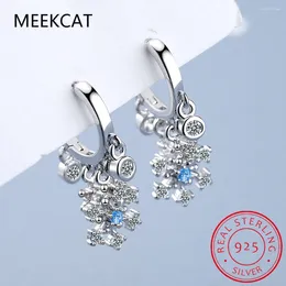 Hoop Earrings 925 Sterling Silver Blue Zircon Snowflake Earring Ear Buckles For Women Luxury Moissanite Gemstone Fine Jewlry Wedding Gift