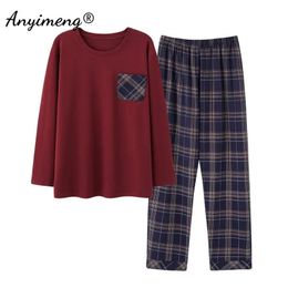 L-4XL Mens Pyjamas Set Autumn Winter Knitted Cotton Casual Sleepwear for Man Full Length Pijamas Elegant Male Pyjamas Nightwear 240407