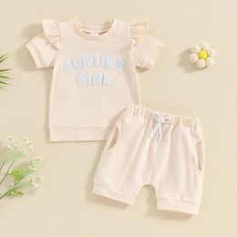 Clothing Sets Ruffle Short Sleeve Baby Girls Clothes Summer Kids Outfits Fashion Letters T-shirt With Shorts 2-piece Toddler