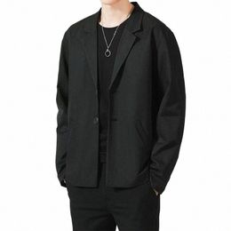 men Japanese Loose Suit Jacket Casual Solid Thin Lg Sleeve Single-breasted Coat Tops For Male Smart Busin All-match Blazers n71V#