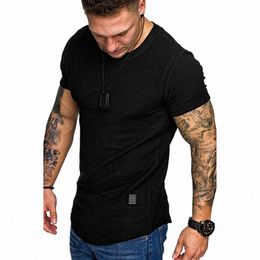 men's Sports T-shirt Slim Fit O-neck Short Sleeve Muscle Fitn Casual Hip Hop Top Summer Fi Basic Solid Crew T-shirt 30rY#