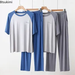 Men's Sleepwear 2024 Casual Modal Pyjama Sets Loose Soft Set Men Homewear Spring Summer Short Sleeve Tops And Pants Pijama
