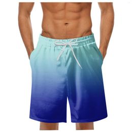 Men's Shorts Gradient Colour Beach Pants Holiday Elastic Drawstring Sports Gym Short Summer