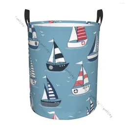 Laundry Bags Dirty Basket Foldable Organiser Cartoon Boats Clothes Hamper Home Storage