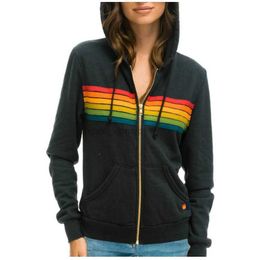 Women Hoodies Coat LGBTQ New Womens Casual Rainbow Hooded Sweatshirts LGBT Fashion Zip-up Striped Hoodies