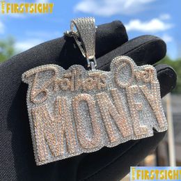 سحر Hip Hop Brothers Over Money Netlace Gold Plated Out Bling Cz Zirconia Letters Charm Men Women Jewelry Drop Otho5