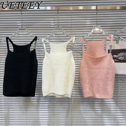 Women's Tanks 2024 Spring And Summer Niche Socialite Tank Tops Rhinestone Metal Letter Shoulder Strap Design Knitted Camisole For Women