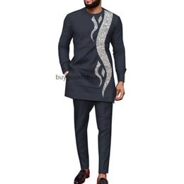 Mens Tracksuits Bazin Riche African Men Boubou Dashiki Suits 2 Pieces Set Long Sleeve Shirt And Troursers Fashion Patchwork Sequins Wyn1588