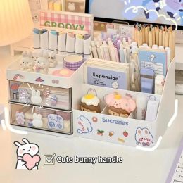 Drawers Desktop Cosmetic Storage Box Organiser Drawer Office Storage Rack Stationery Desk Pen Holder Bunny Drawer Organiser Cute Kawaii