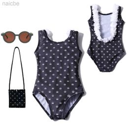 One-Pieces Summer Kids Wednesday Black Swimsuits for Girls Floral Swimwear Holiday Children Beach Bikini One Piece Bikini Bathing Suit 24327