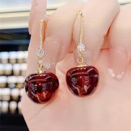 Dangle Earrings Fashion Durable 1 Pair Cherry Earring Personality Claret Red Female Alloy