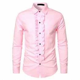 ruffle Detail Formal Shirt Retro Mediaeval Royal Style Men's Shirt with Ruffle Patchwork Lapel Collar Slim Fit Lg for Mid 77HA#