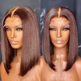 Glueless 13x4 Lace Frontal Wig Human Hair Short Bob Straight Chocolate Brown Colored Lace Front Human Hair Wigs for Women
