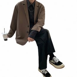 brown Black Blazer Men Fi Society Mens Dr Jacket Korean Loose Casual Suit Jacket Mens Office Formal Jacket S-2XL b63Z#