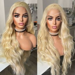 Honey Blonde 13x4 Lace Frontal Highlight Wig 30 Inch Body Wave Human Hair for WomenHigh temperature chemical fiber headgear