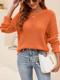 Women's Sweaters Green Women 2024 Hollowed Out Round Neck Long Sleeve Pullover Elegant Fashion Tricot Casual Knit Mesh