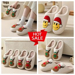 Comfortable Home Cute Cartoon Santa Claus Couples GAI Designer Elk Thick Plush Unisex Winter White slippers Cream slides womens mens 36-45