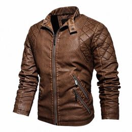 men Spring Outdoor Casual Motor Biker PU Leather Jacket Men Fi Leather Jacket Men Autumn Motorcycle Slim Fleece Jacket Coat a1Kg#