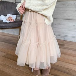 ディアジョンミ秋の女の女の子ソフトボイルチューチスカート韓国スタイルの子供たちのソリッドプリンセススカート240325