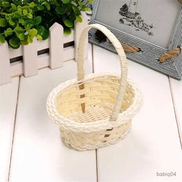 Storage Baskets Hand Made er Flower Basket Portable Handle Party Wedding Picnic Decorative Basket Kid Gift Easter er Rattan Storage