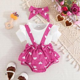 Clothing Sets Born Baby Girl Clothes Set Summer Short Sleeve T-Shirt Heart Print Overalls Shorts Headband Outfit Infant