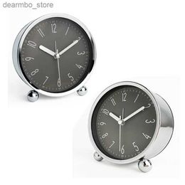 Desk Table Clocks Desktop clock alarm gray quiet quartz clock circular metal shell silent scanning for the second time24327