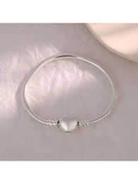 Bracciale in acciaio inossidabile a forma di cuore stile semplice da 1 pezzo, accessorio alla moda e versatile per gioielli fai da te da donna, stile europeo e americano