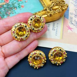 Stud Earrings Jewellery Women's Round Bead Coloreful Glass Crystal Minimalist Earring Clip Lady's Fashion Trendy Boutique Antique