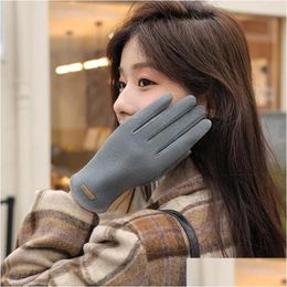 Cycling Gloves Fleece Lined Women Winter Finger Touch Sn Windproof Warm For Driving Drop Delivery Sports Outdoors Protective Gear Dhorc