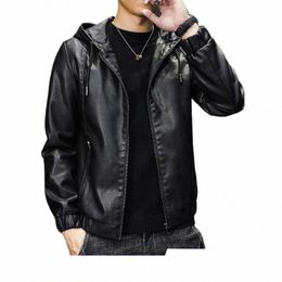 jaqueta masculina Autumn PU Jackets Coats Hoody Men Solid Black Faux Leather for 81Hl#