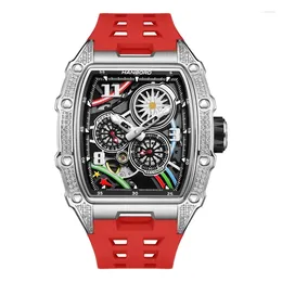 Wristwatches HANBORO Men Automatic Watch Mechanical Wristwatch Luminous Skeleton Tonneau Waterproof Rubber Strap Fashion Brand For