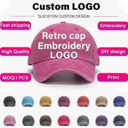 Ball Caps SLECKTON Custom Logo Retro Baseball Cap For Men And Women DIY Design Letter Embroidery Hat Customize Graphic Print Wholesale