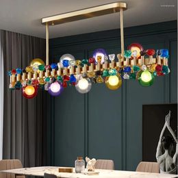 Chandeliers Rectangle Color Crystal Chandelier For Dining Room Kitchen Island Hanging Lamp Interior Lighting