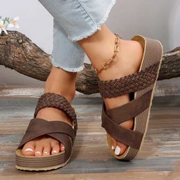 Slippers Slippers Fasion Flaorum Cork Sandals Womens Summer 2023 Anti slip Platform Clogs Slide Tick Boom Outdoor Soes H240326Y085