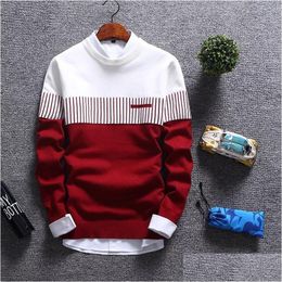 Men'S Sweaters 3 Colours Mens Knitted Sweater Colour Matching Stripes O-Neck Casual Winter Male Long Sleeves Woollen Shirt Atutumn Plove Dhosa