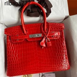 Handbag Bk Sewn Genuine Leather Honey Wax Thread Nile High Gloss Crocodile Skin Handheld Women's Bag Business Banquet Noble Fashion Simple 9P44