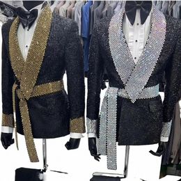 attractive Men's Suits Tailored Latest Designer Sparkly Jacket With Black Pants 2 Pieces Groom Tuxedso Wedding Trajes De Hombre W15K#