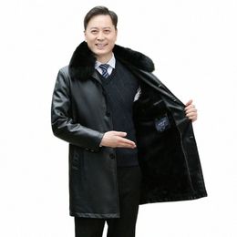 leather Jacket Men Winter Jacket Men Medium Length Plush Thickened Leather Coat for Men Fur Collar Windbreaker for The Elderly B33k#