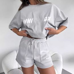 Women's Designer T-Shirt Printed Summer Fashion Casual Women's Sports Set New Hoodie Set and Sporty Letter Printed Short Sleeved Pullover Shorts Two Pieces Set