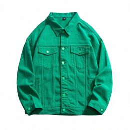 lapel Men's Green & White Denim Jacket Baggy Casual Trend Street Hip Hop Oversized Jean Coat Blue White Green Black 5xl U1NO#