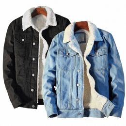 men Winter Autumn Jacket Denim Inner Fleece Thicken Winter Jeans Jacket Coat Men's Turn-down Veet Jacket Mens Fur Parkas 83Qb#