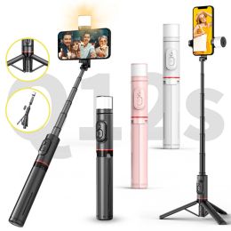 Sticks Q12s Selfie Stick Tripod with Fill Light Portable Wireless Bluetooth Telescopic for Huawei iPhone 12 13 14 15 Android Xiaomi