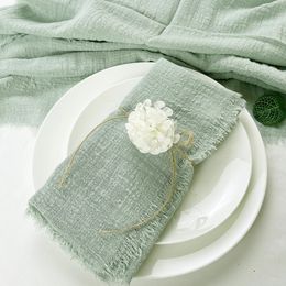 100pcs Wholesale 32x32cm Sage Green Gauze Cotton Napkin Reusable Wedding Party Christmas Table Decor Retro Burrs Cloth Napkins 240321